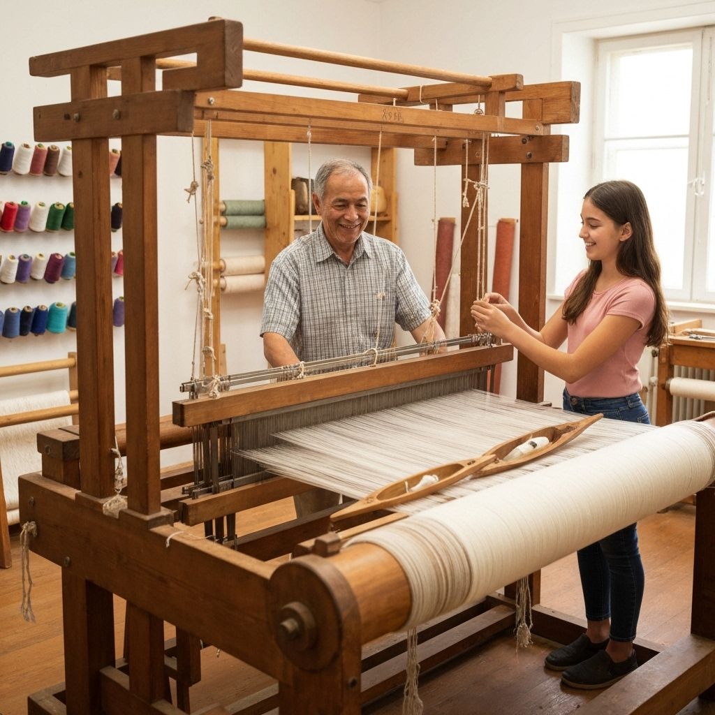 Authentic textile workshop with loom